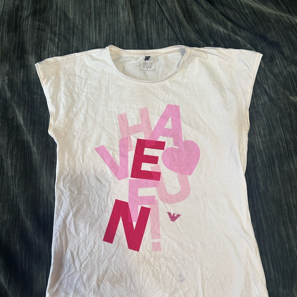 Emporio Armani Kids White and Pink Graphic T-Shirt